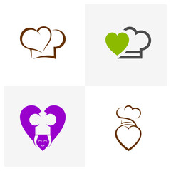 Set of Chef Hat with Love Logo Design Template Vector, Icon Symbol, Creative Design Concepts