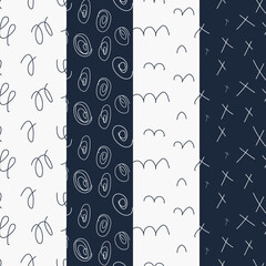 A set of four seamless abstract patterns hand-drawn