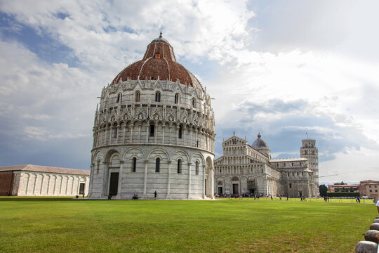 August 2019 - Italy - Pisa - Campo dei Miracoli is the most important artistic and tourist center of Pisa, a UNESCO World Heritage Site
