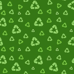 International recycle symbol green seamless pattern with arrow shapes.