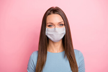 Close-up portrait of her she nice-looking pretty attractive healthy girl wearing safety cotton...
