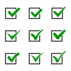 Checkmark or tick mark collection set. Acceptance, approval, right choice, correct selection, true option, positive answer, saying yes, , confirmation concept. Vector illustration isolated on white