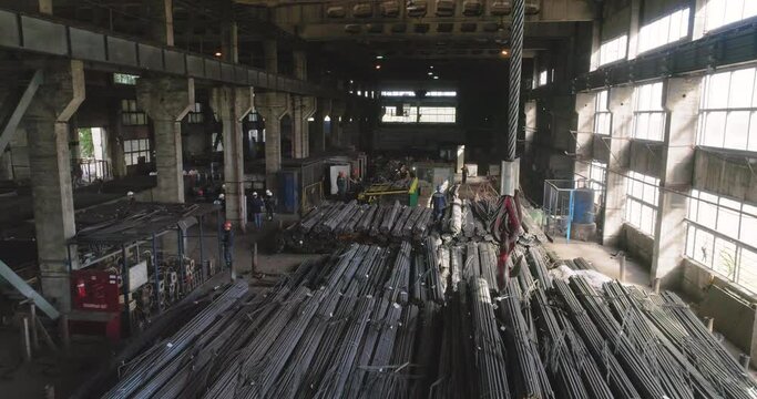 Aerial shot inside the metalworking shop. Metalworking shop