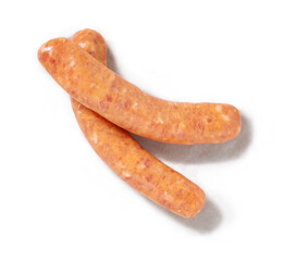 Chicken sausages in a studio setting, isolated on white