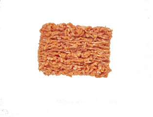 Raw minced meat in a studio setting, isolated on white