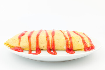 Egg Omurice on white background
