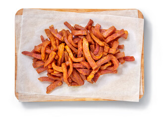 Shawarma on a cutting board in a studio setting, isolated on white