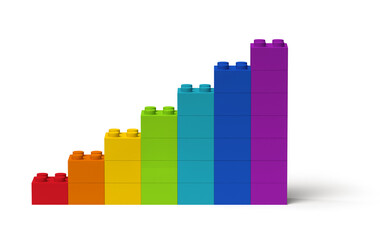Fototapeta premium Colorful bar chart 3d diagram showing steady growth