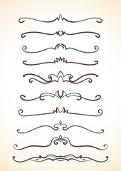 Obraz premium Ornamental calligraphic lines dividers page decoration Vector design element set