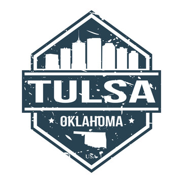 Tulsa Oklahoma Travel Stamp Icon Skyline City Design Badge.