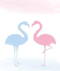 Two charming pink flamingo in love, Valentine day card.