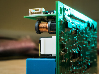 Macro close-up of an electronic circuit board
