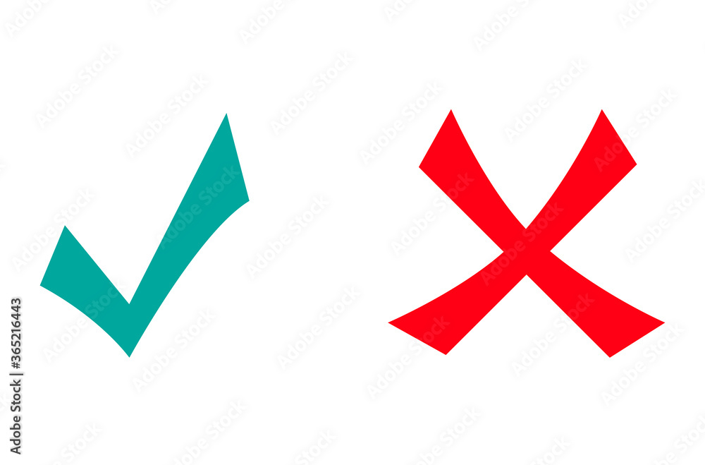 Poster check mark vector icon. green tick and red cross icons isolated on white background. flat check mark