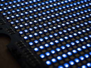 Closeup of LED video screen array lit up