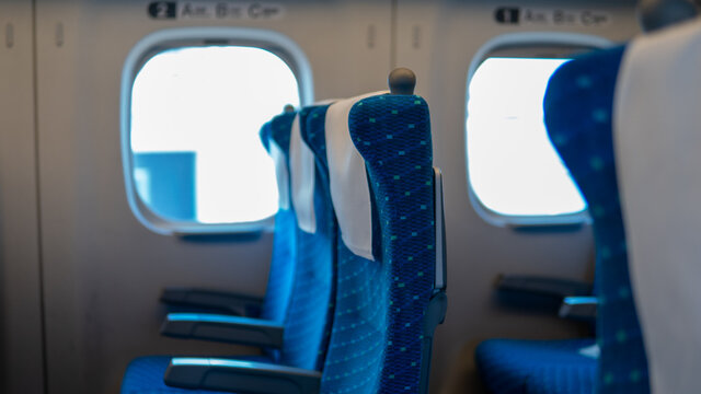 Train in Japan empty row of seats due to travel restriction from COVID 19 pandemic