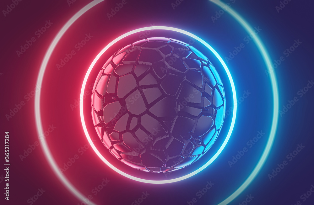 Poster sci-fi futuristic abstract background with glowing neon round shapes. design for product advertising