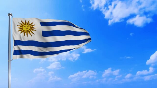Seamless loop of the Uruguay flag waving in the wind	