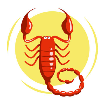 Colorful zodiac sign Scorpio depicting arthropod animal. Illustration of an astrology sign Scorpion. Vector flat design icon