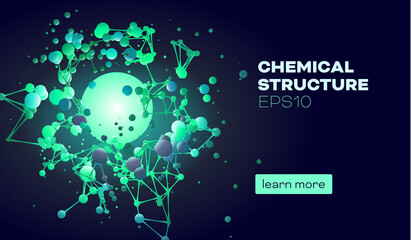 Molecular structure vector background. Coronavirus vaccine. Power energy blast.