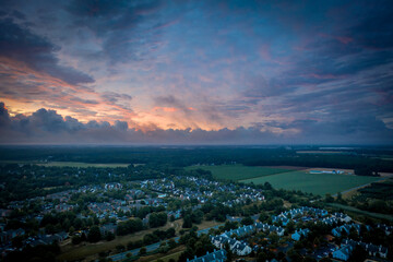 Fototapeta premium Aerial Sunrise in Plainsboro Princeton New Jersey