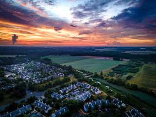 Fototapeta premium Aerial Sunrise in Plainsboro Princeton New Jersey