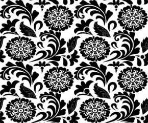 black and white floral seamless pattern