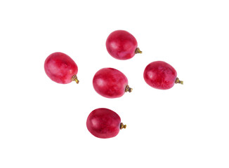 Red grapes isolated on white background, top view.
