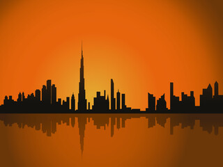 Obraz premium vector illustration background dubai uae night sunset uae united arab emirates