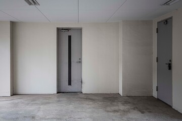 Perspective of Empty white basement concrete room.