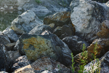 Mountain lake, Crystal clear water, rocky mountains and clear sky.