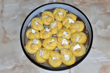 traditional bread from the Balkan region ready for the oven