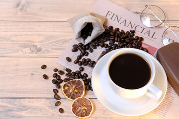cup of coffee with beans