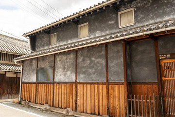 Street view of an old and traditional sake brewery house in Ikeda city, Osaka, Japan