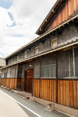 Fototapeta premium Street view of an old and traditional sake brewery house in Ikeda city, Osaka, Japan