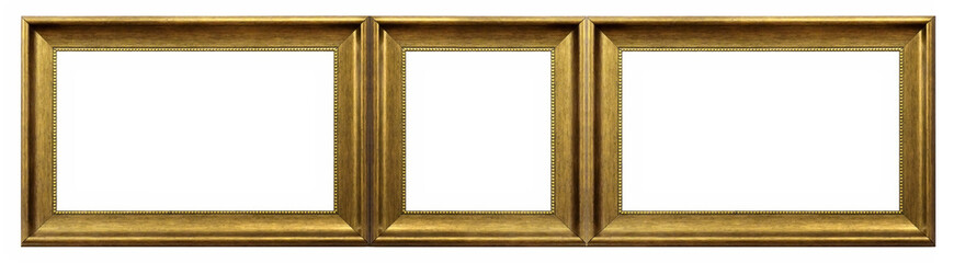 Golden frame for paintings, mirrors or photo isolated on white background
