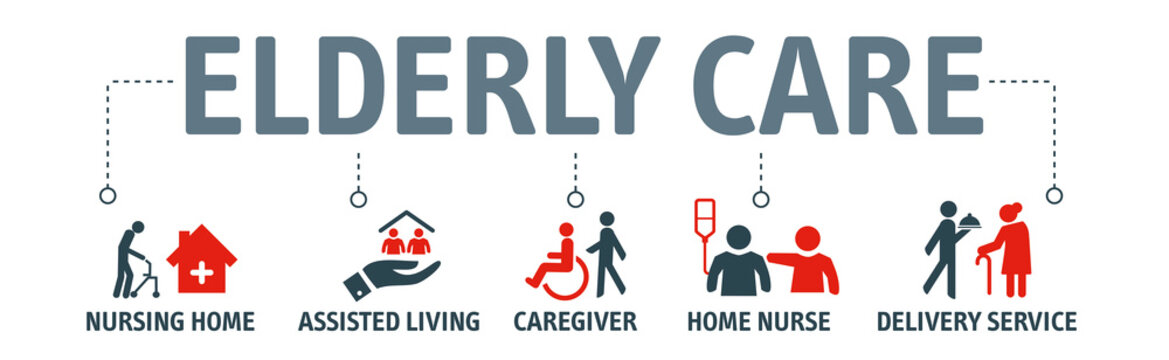 Elderly care vector illustration concept with icons