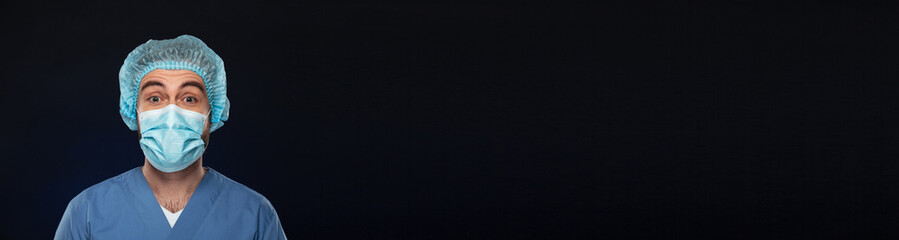 Close up portrait of a shocked male surgeon