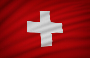Switzerland Flag, Wavy Fabric Flag, 3D Render