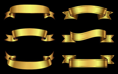 Set of golden ribbon banners