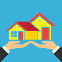 hand holding house symbol of purchase the house concept. vector illustration