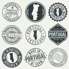 Portugal Set of Stamps. Travel Stamp. Made In Product. Design Seals Old Style Insignia.