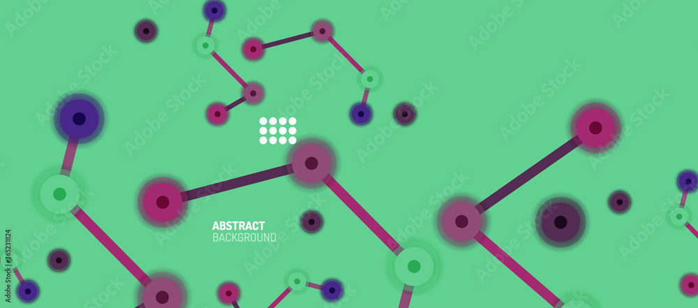 Poster flat style geometric abstract background, round dots or circle connections on color background. tech
