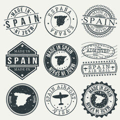 Spain Set of Stamps. Travel Stamp. Made In Product. Design Seals Old Style Insignia.