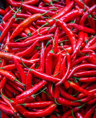 Organic fresh red hot chili pepper at asian market in Vietnam