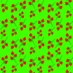 Green seamless pattern with sprigs of red berries