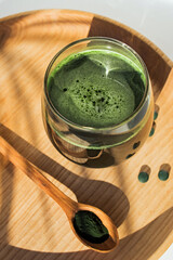 Spirulina or chlorella. Green food supplement.
