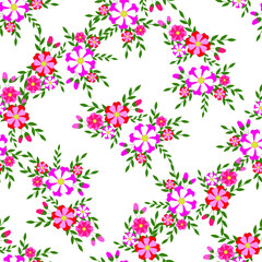 Floral seamless pattern, pink flowers on white background
