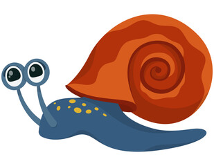 Snail in cartoon style. Slow animal isolated on white background.