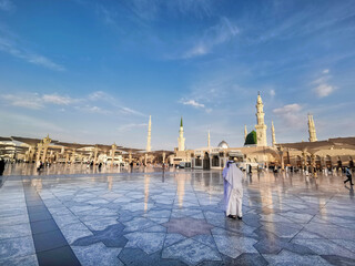 Madinah, Saudi Arabia - January 20,2020 : View of ceramic tiles at Nabawi Mosque in Madinah, Saudi Arabia. Selective focus