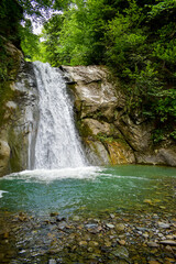 Fototapeta na wymiar beautiful cascade Pruncea–Casoca Waterfall landscape, Siriu, Buzau, Romania